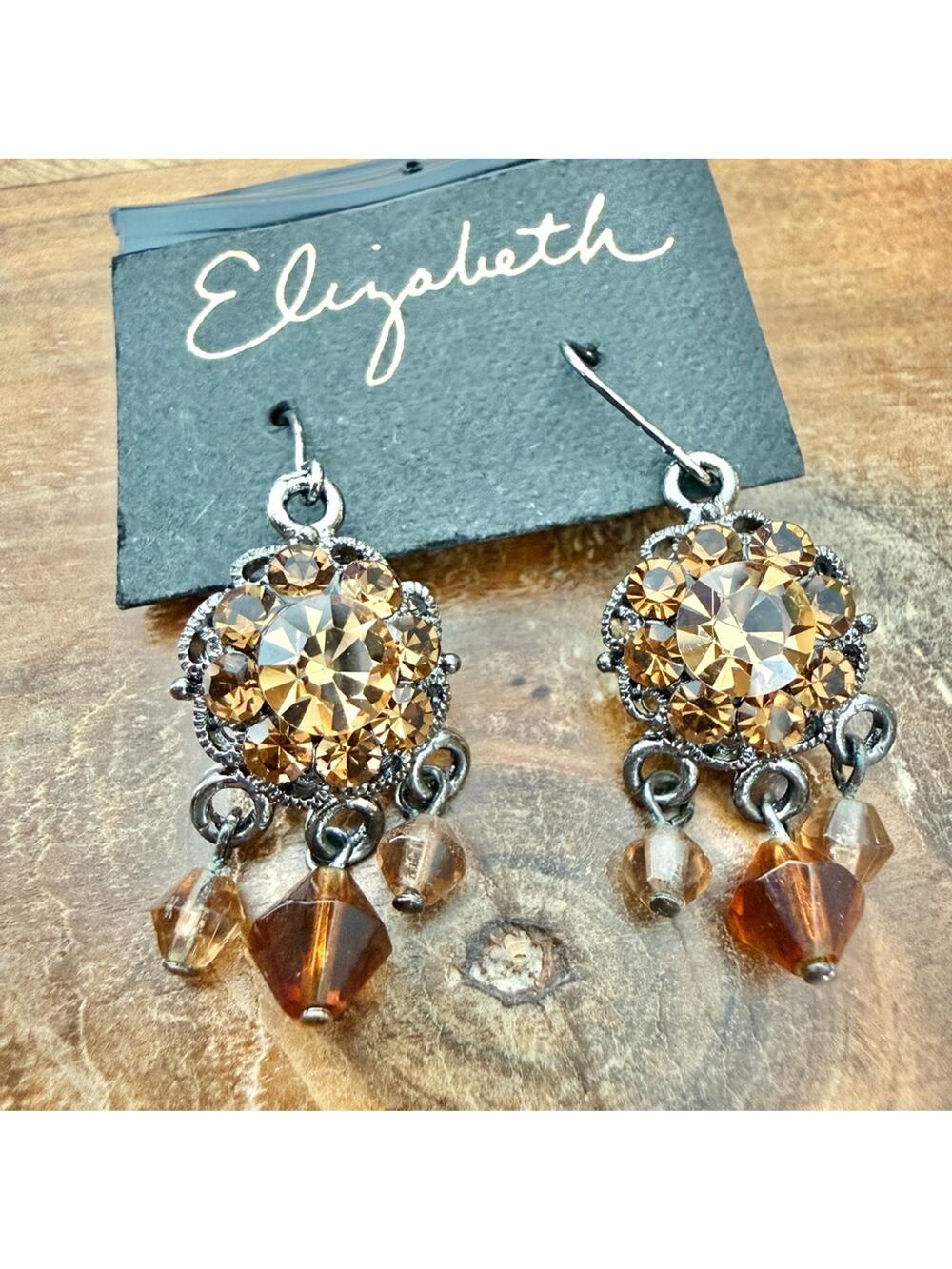 Elizabeth Y2K Gunmetal Smoky Rhinestone Dangle Earrings NOS Fairy Goth